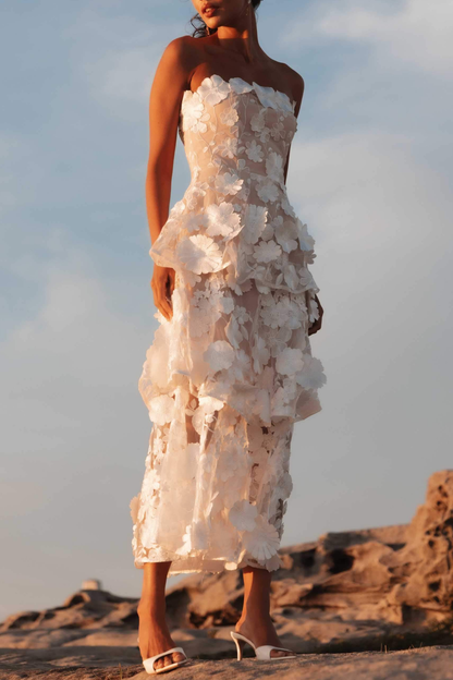 Najor Floral Embroidered Strapless Midi Dress