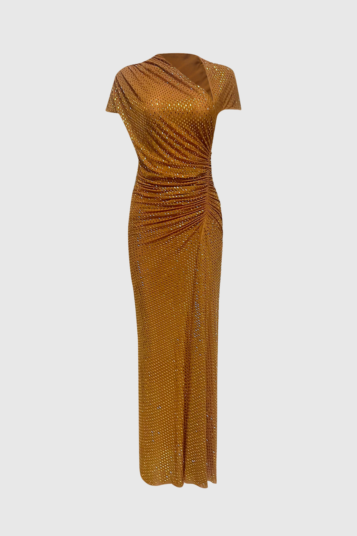 Nakano Rhinestone Embellished Ruched Maxi Dress