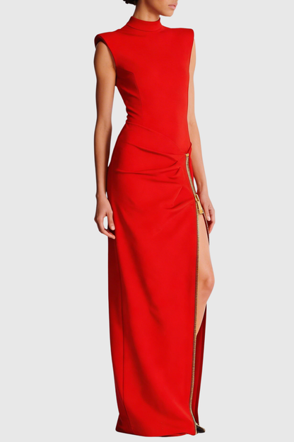 Nakoa Sleeveless Zip Split Maxi Dress - Red