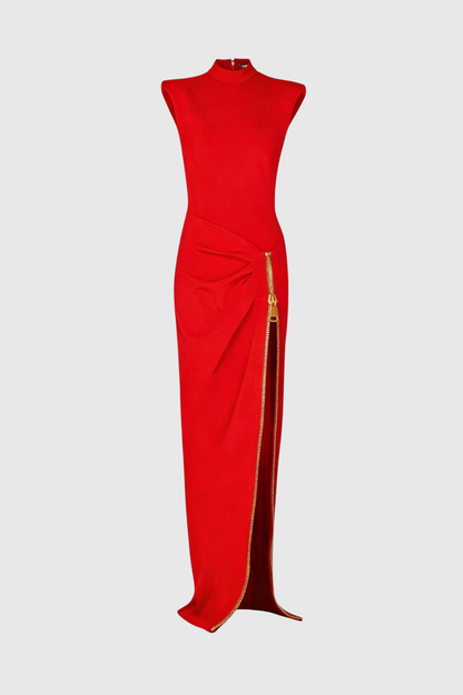 Nakoa Sleeveless Zip Split Maxi Dress - Red