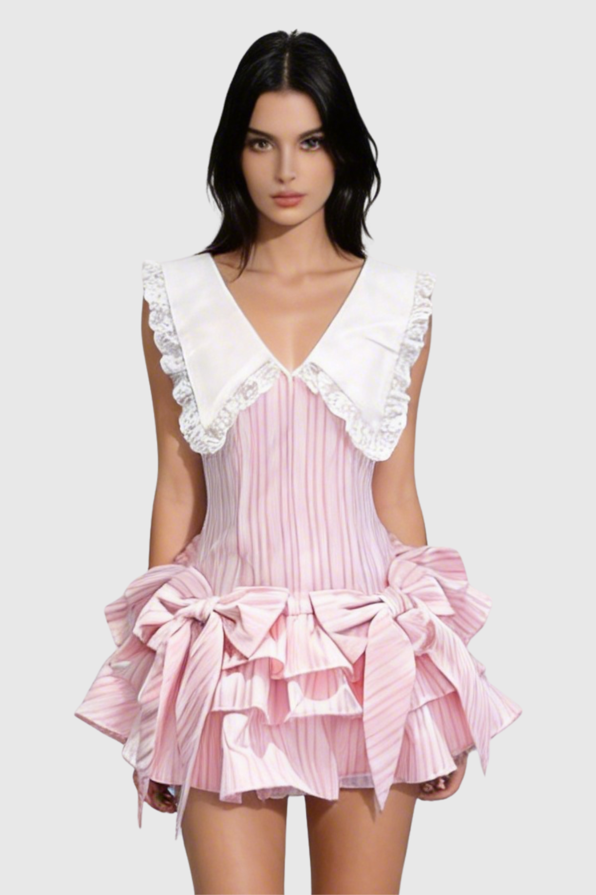 Nalaya Bow Stripe Puffy Mini Dress - Pink