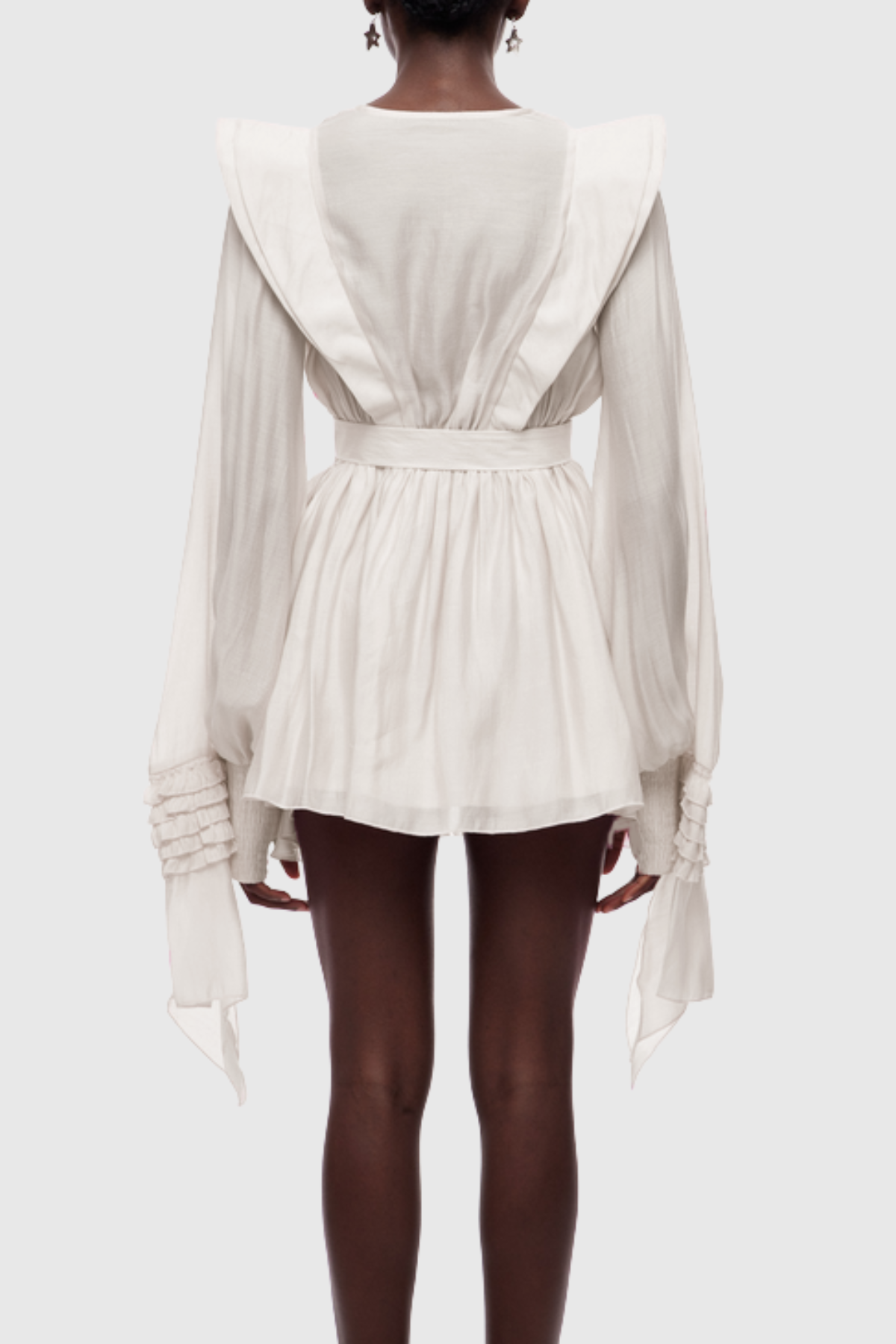 Nalena Ruffle Cutout Mini Dress - Beige
