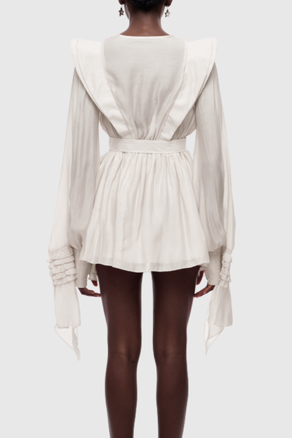 Nalena Ruffle Cutout Mini Dress - Beige