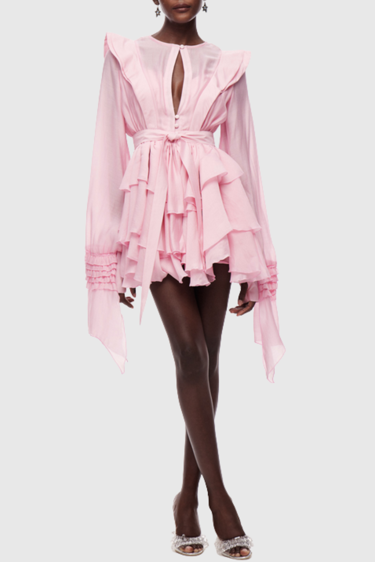 Nalena Ruffle Cutout Mini Dress - Pink