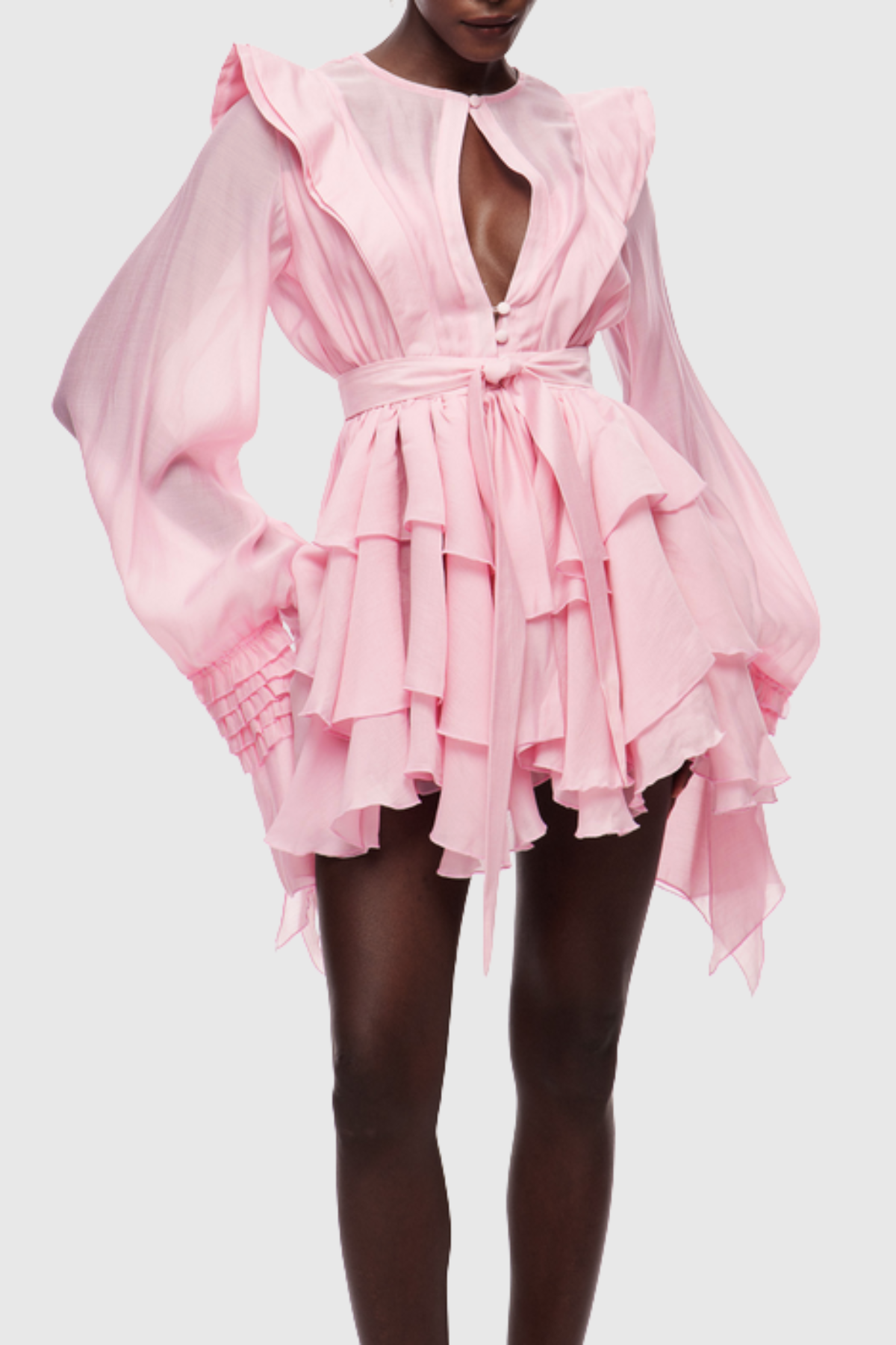 Nalena Ruffle Cutout Mini Dress - Pink