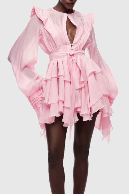 Nalena Ruffle Cutout Mini Dress - Pink