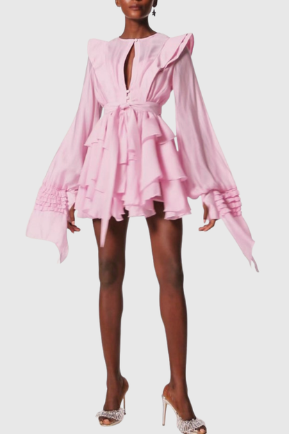 Nalena Ruffle Cutout Mini Dress - Pink