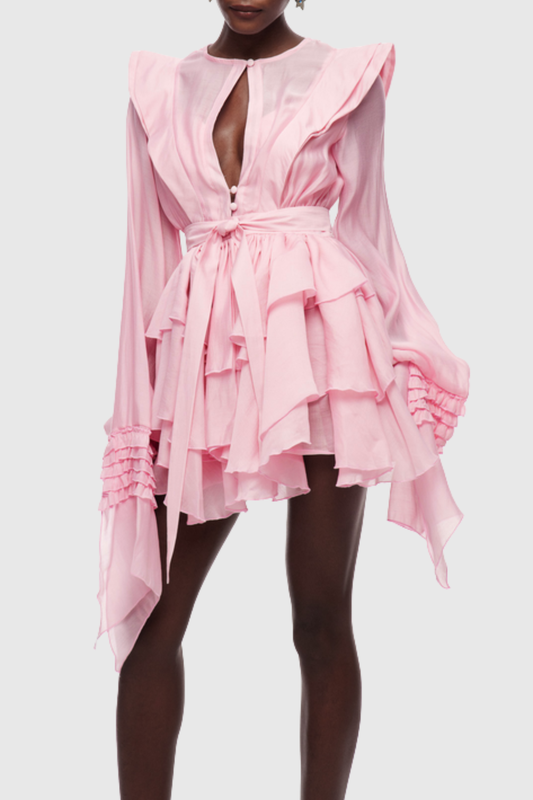 Nalena Ruffle Cutout Mini Dress - Pink