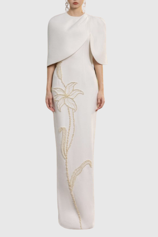 Naliyah Floral Pearl Cape Maxi Dress