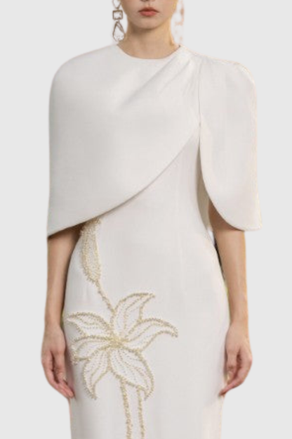 Naliyah Floral Pearl Cape Maxi Dress