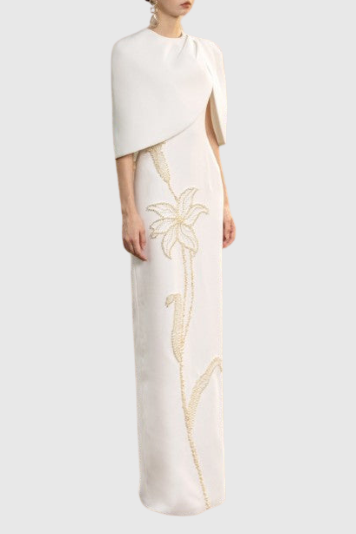 Naliyah Floral Pearl Cape Maxi Dress