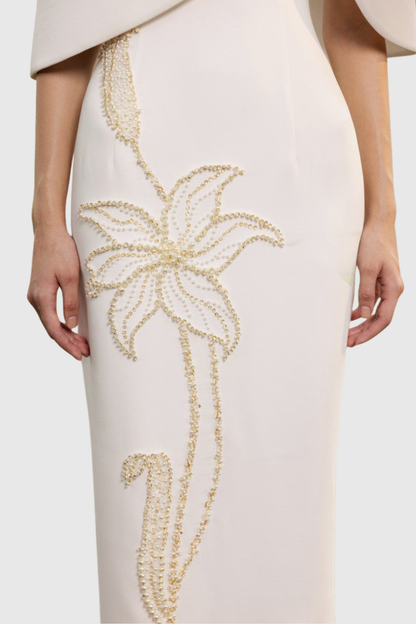 Naliyah Floral Pearl Cape Maxi Dress