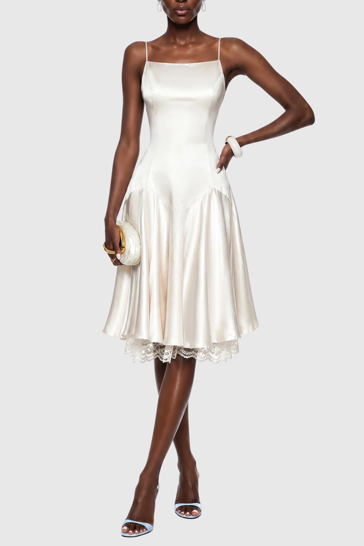 Nallas Sleeveless Satin Lace Midi Dress