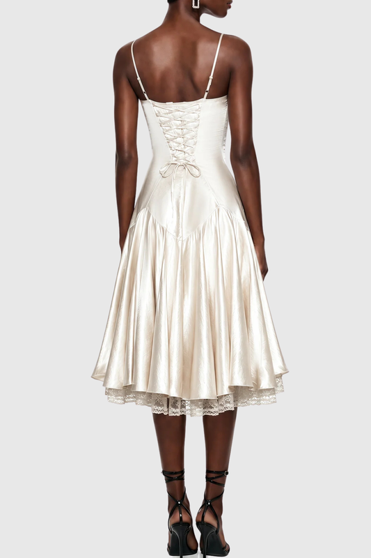 Nallas Sleeveless Satin Lace Midi Dress