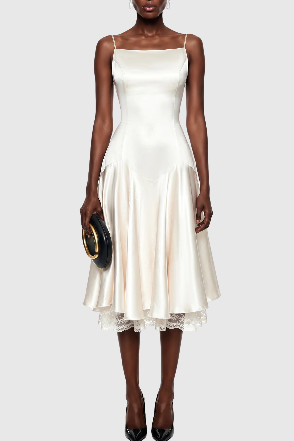 Nallas Sleeveless Satin Lace Midi Dress