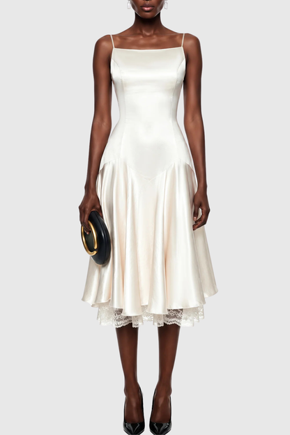 Nallas Sleeveless Satin Lace Midi Dress