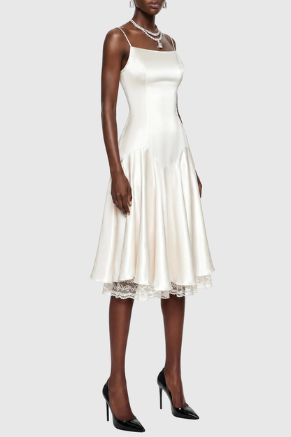 Nallas Sleeveless Satin Lace Midi Dress