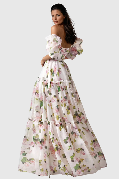 Nana off Shoulder Floral Print Maxi Dress - White