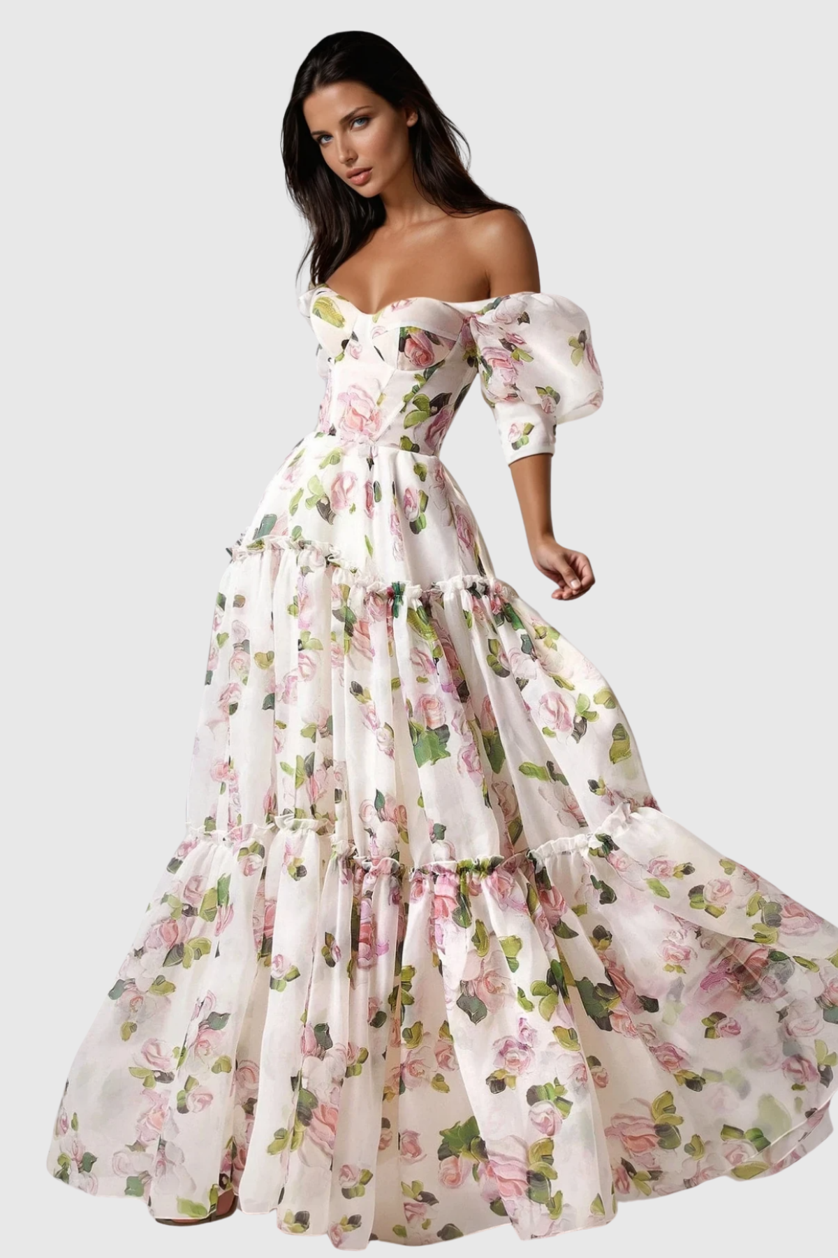 Nana off Shoulder Floral Print Maxi Dress - White