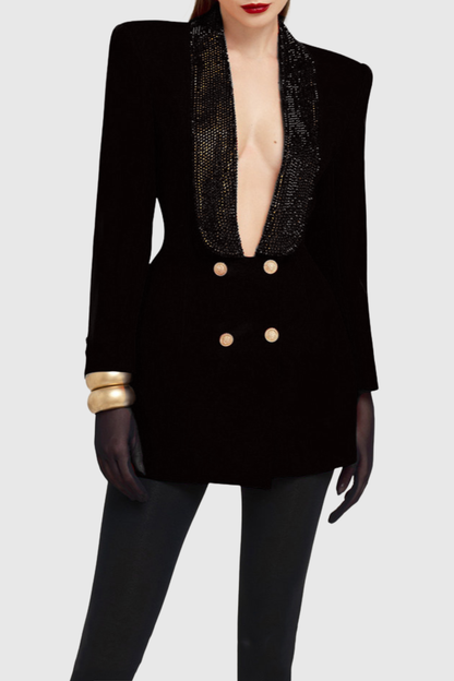Naoka Crsytal Double Breasted Mini Blazer Dress - Black