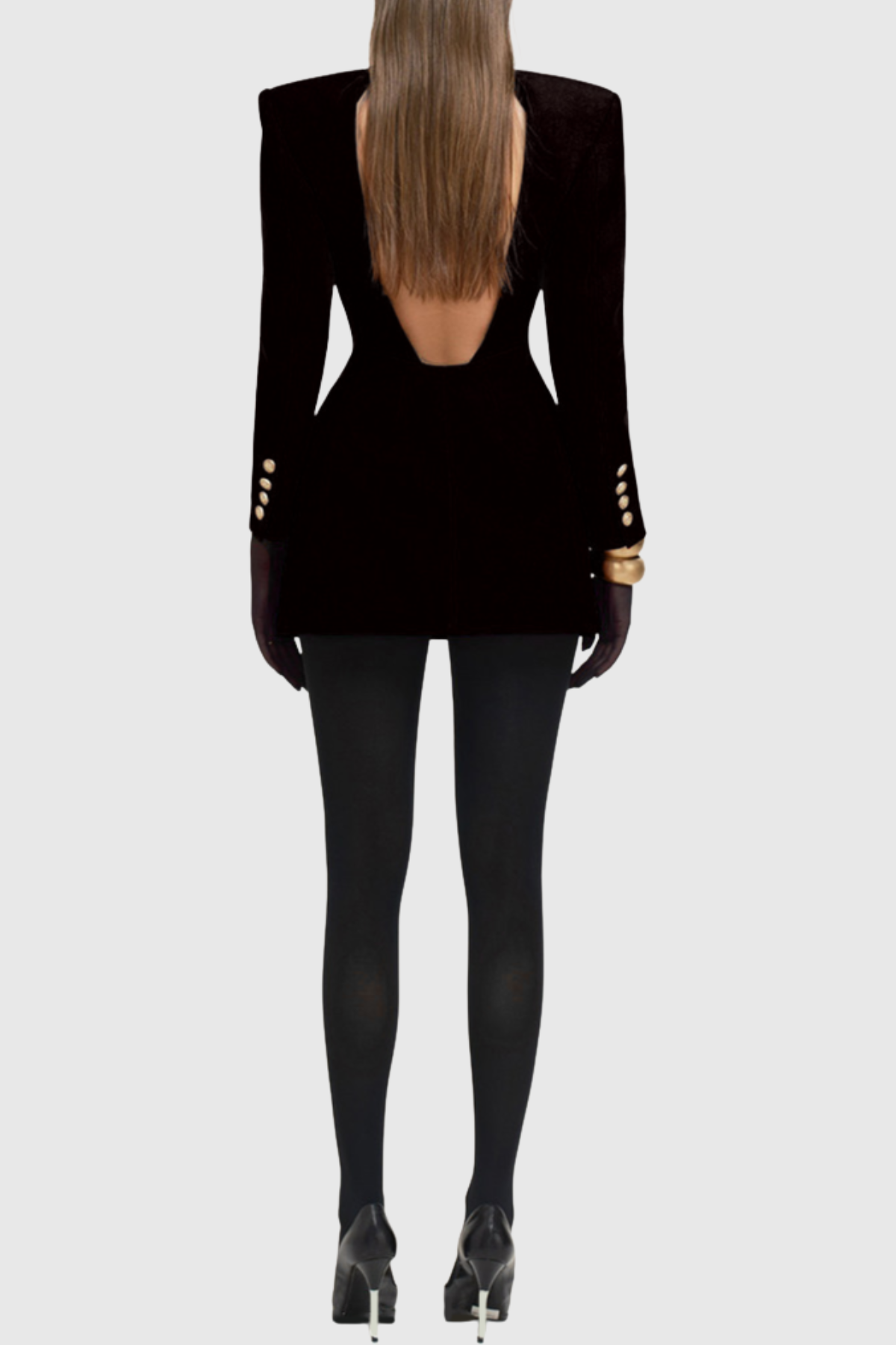 Naoka Crsytal Double Breasted Mini Blazer Dress - Black