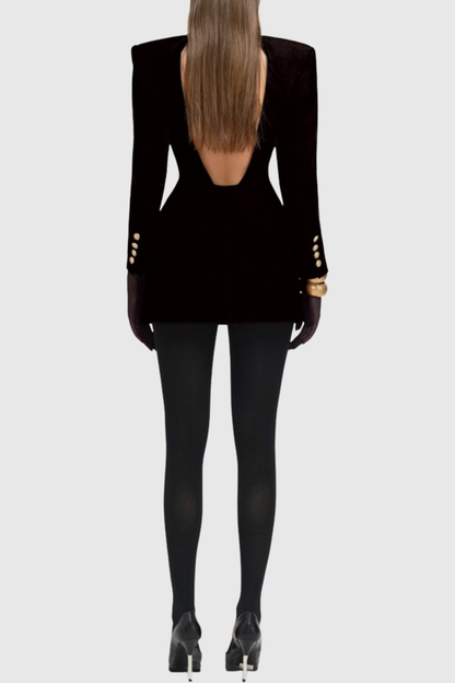 Naoka Crsytal Double Breasted Mini Blazer Dress - Black