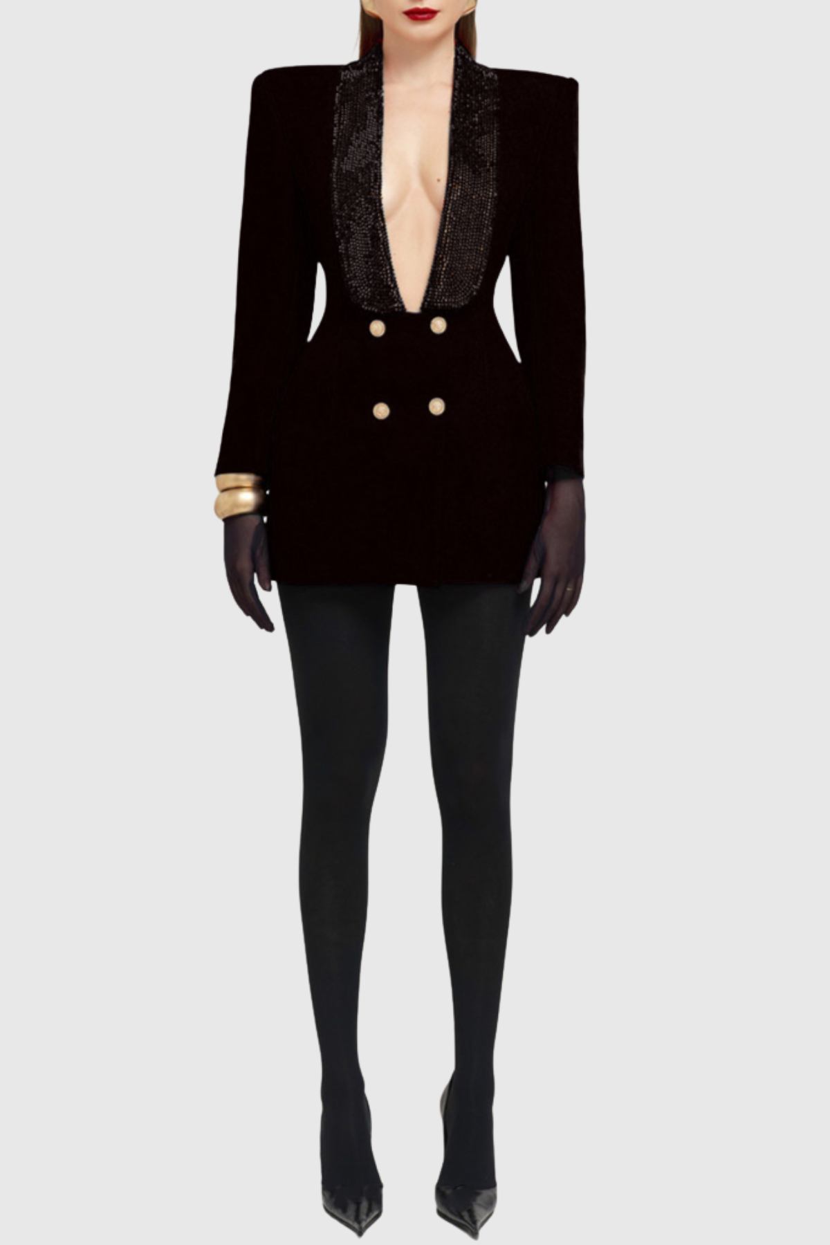 Naoka Crsytal Double Breasted Mini Blazer Dress - Black