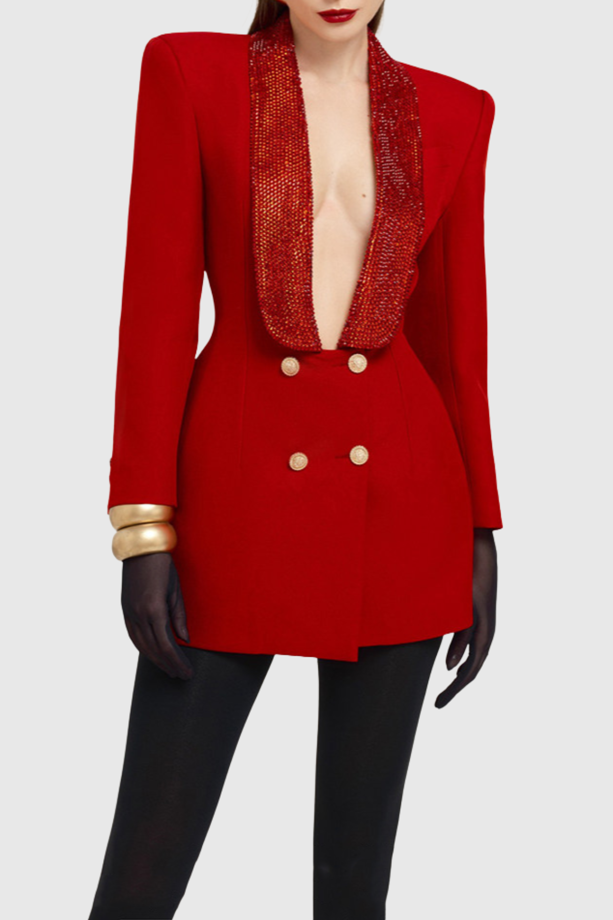 Naoka Crsytal Double Breasted Mini Blazer Dress - Red