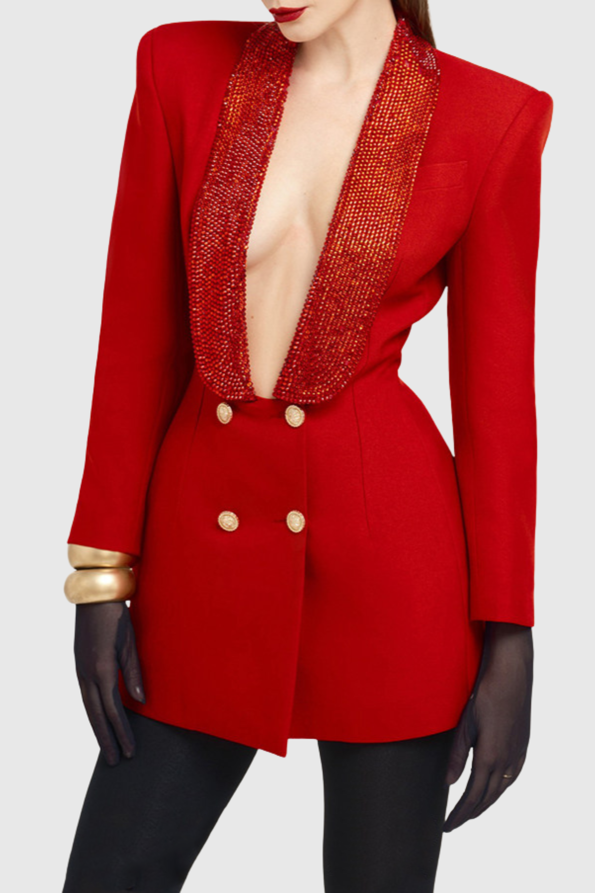 Naoka Crsytal Double Breasted Mini Blazer Dress - Red