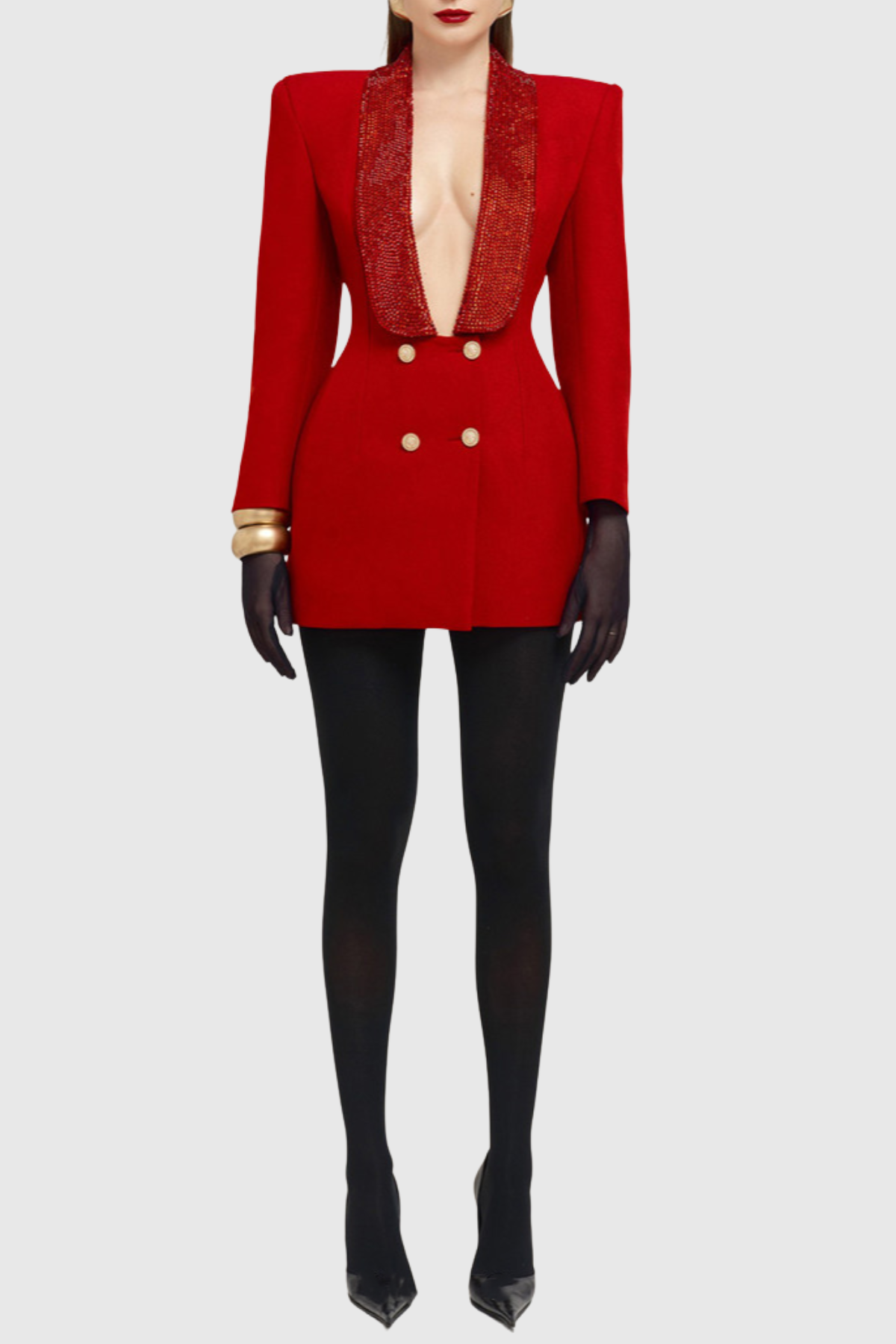 Naoka Crsytal Double Breasted Mini Blazer Dress - Red