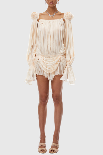 Nardeli Pleated Ruffle Mini Dress - Beige