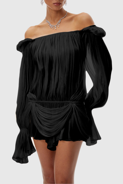 Nardeli Pleated Ruffle Mini Dress - Black
