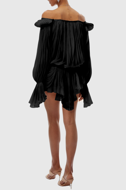 Nardeli Pleated Ruffle Mini Dress - Black