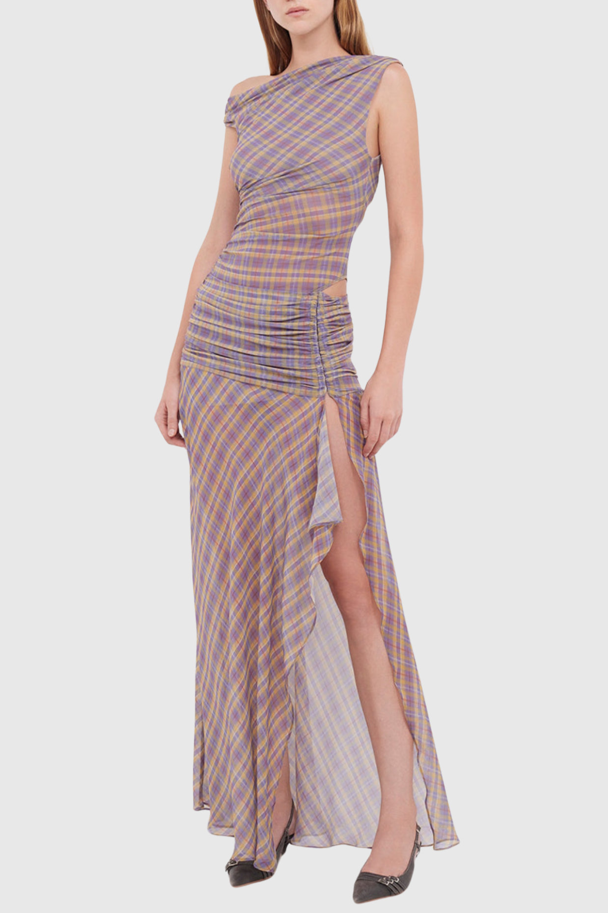 Nashira One Shoulder Asymmetric Ruched Maxi Dress