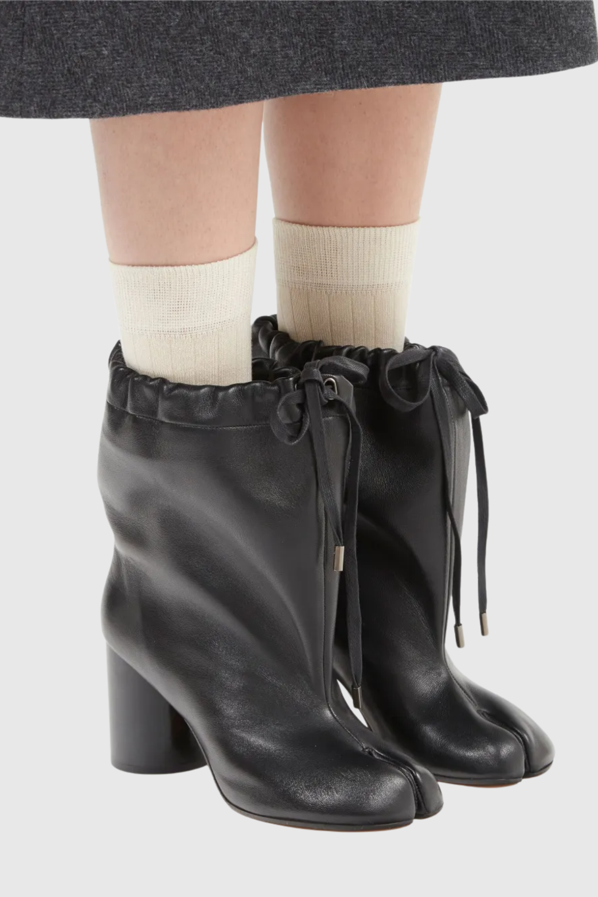 Nasima Drawstring Leather Ankle Boots - Black