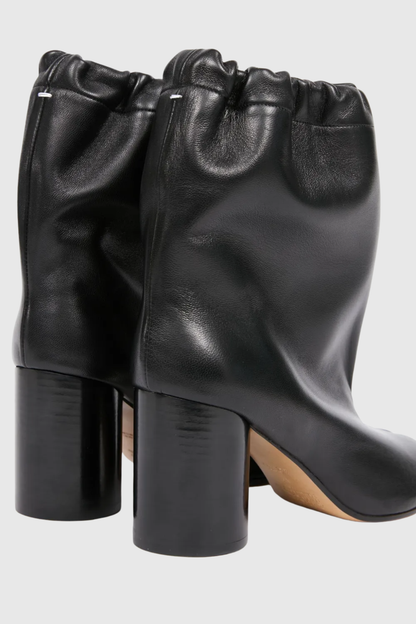 Nasima Drawstring Leather Ankle Boots - Black