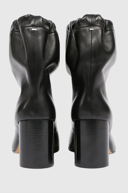Nasima Drawstring Leather Ankle Boots - Black