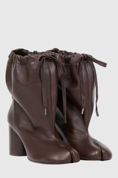 Nasima Drawstring Leather Ankle Boots - Brown