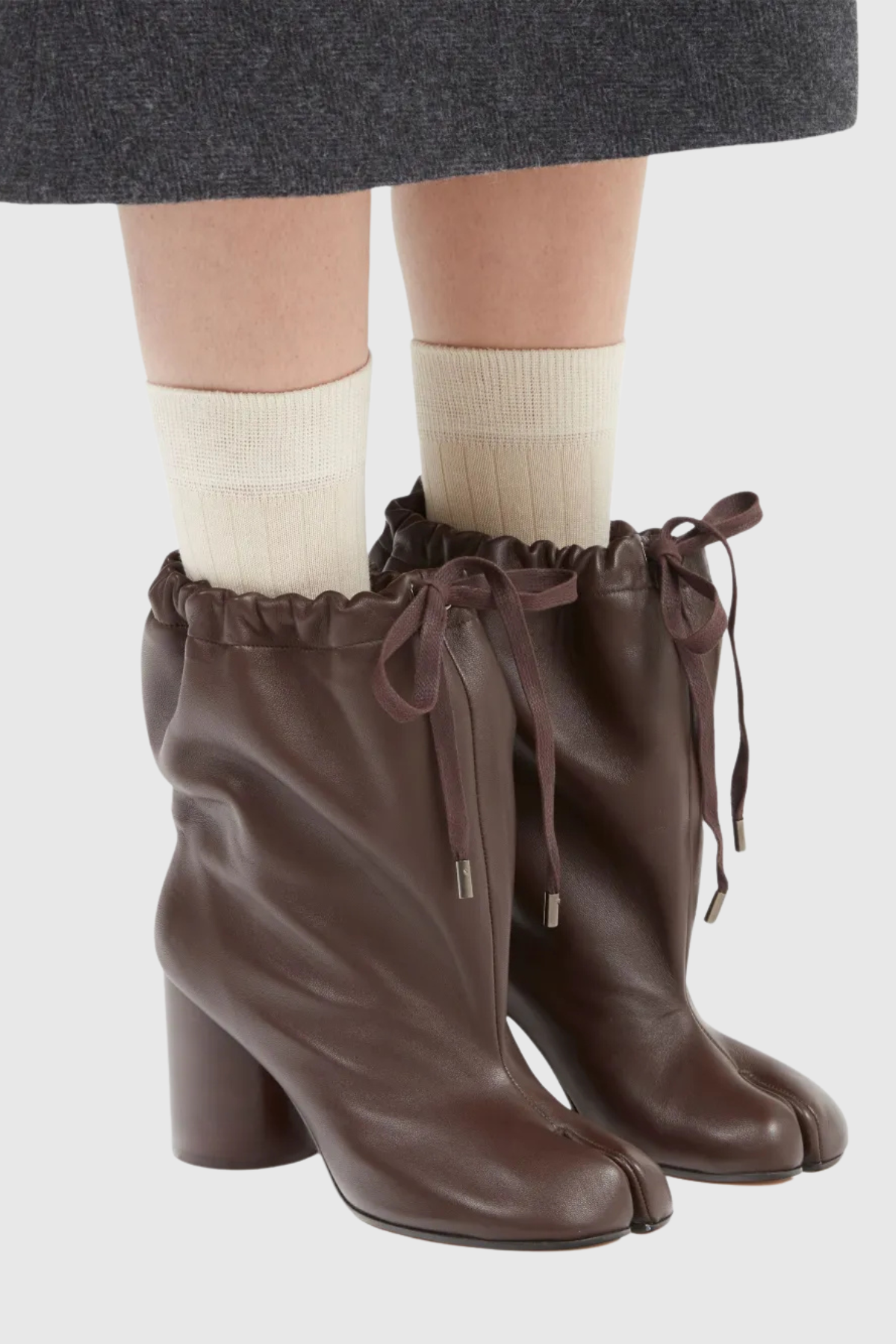 Nasima Drawstring Leather Ankle Boots - Brown