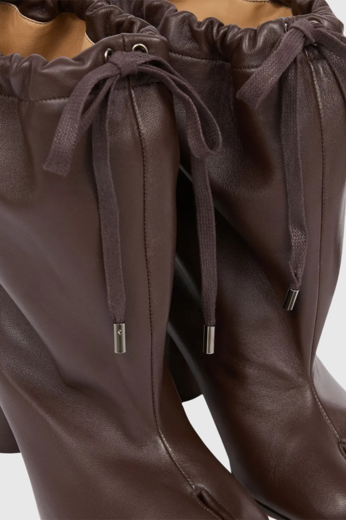 Nasima Drawstring Leather Ankle Boots - Brown