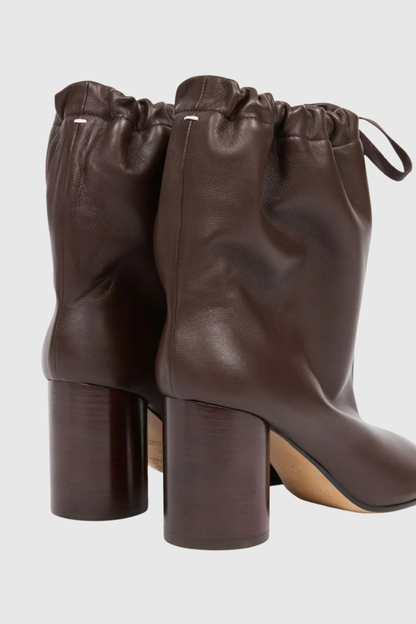 Nasima Drawstring Leather Ankle Boots - Brown