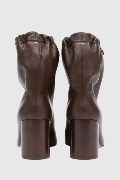 Nasima Drawstring Leather Ankle Boots - Brown