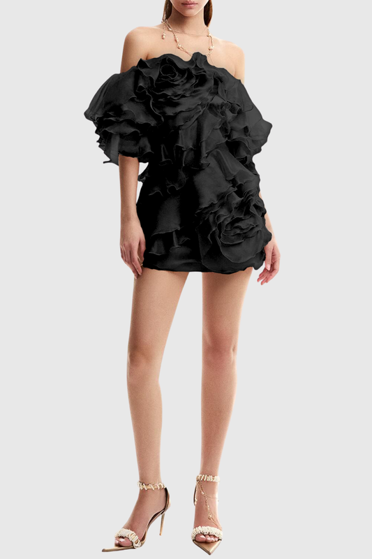 Nason Off Shoulder Ruffle Mini Dress - Black
