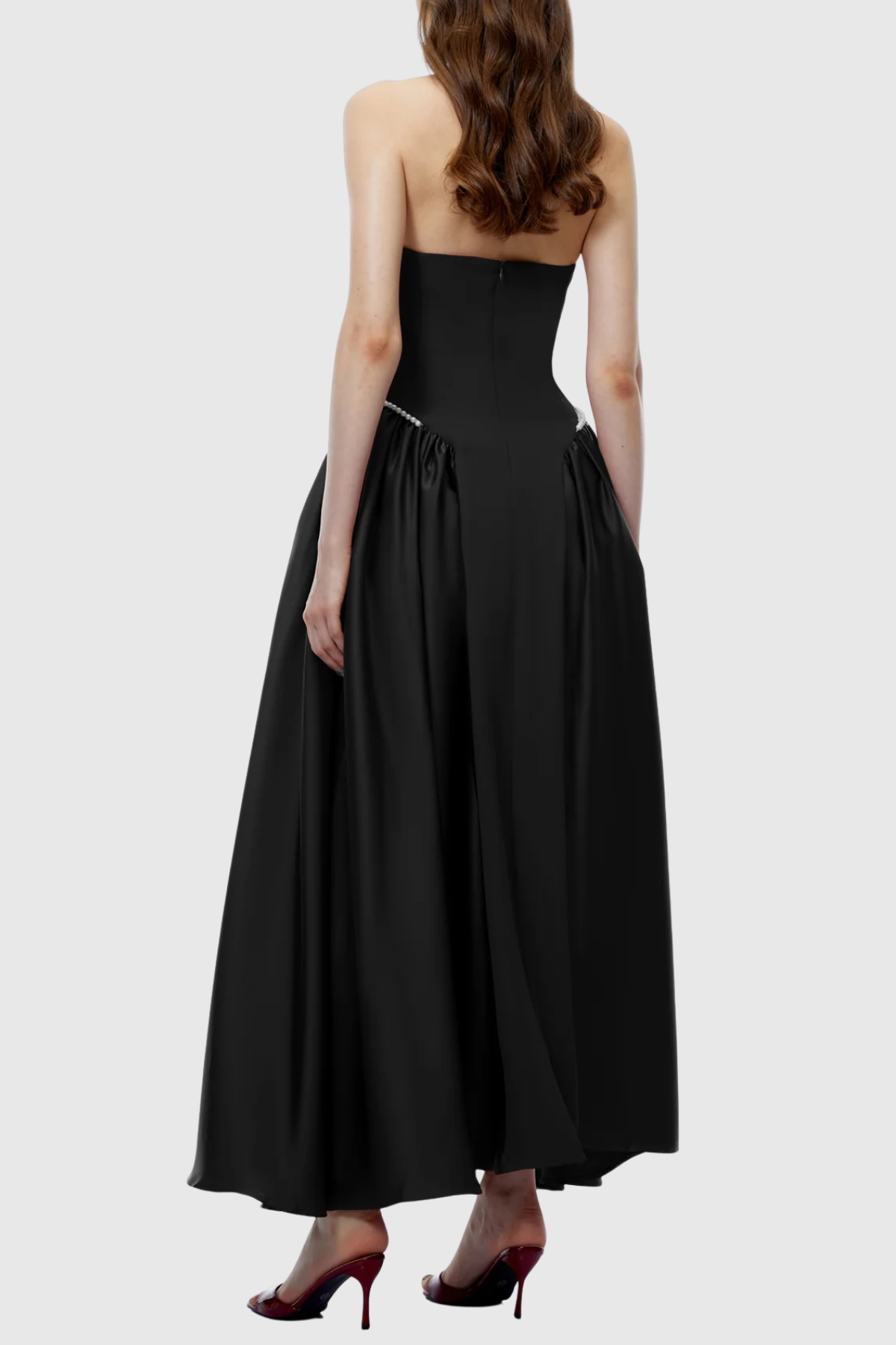 Natalia Pearl Trim Halter Maxi Dress - Black