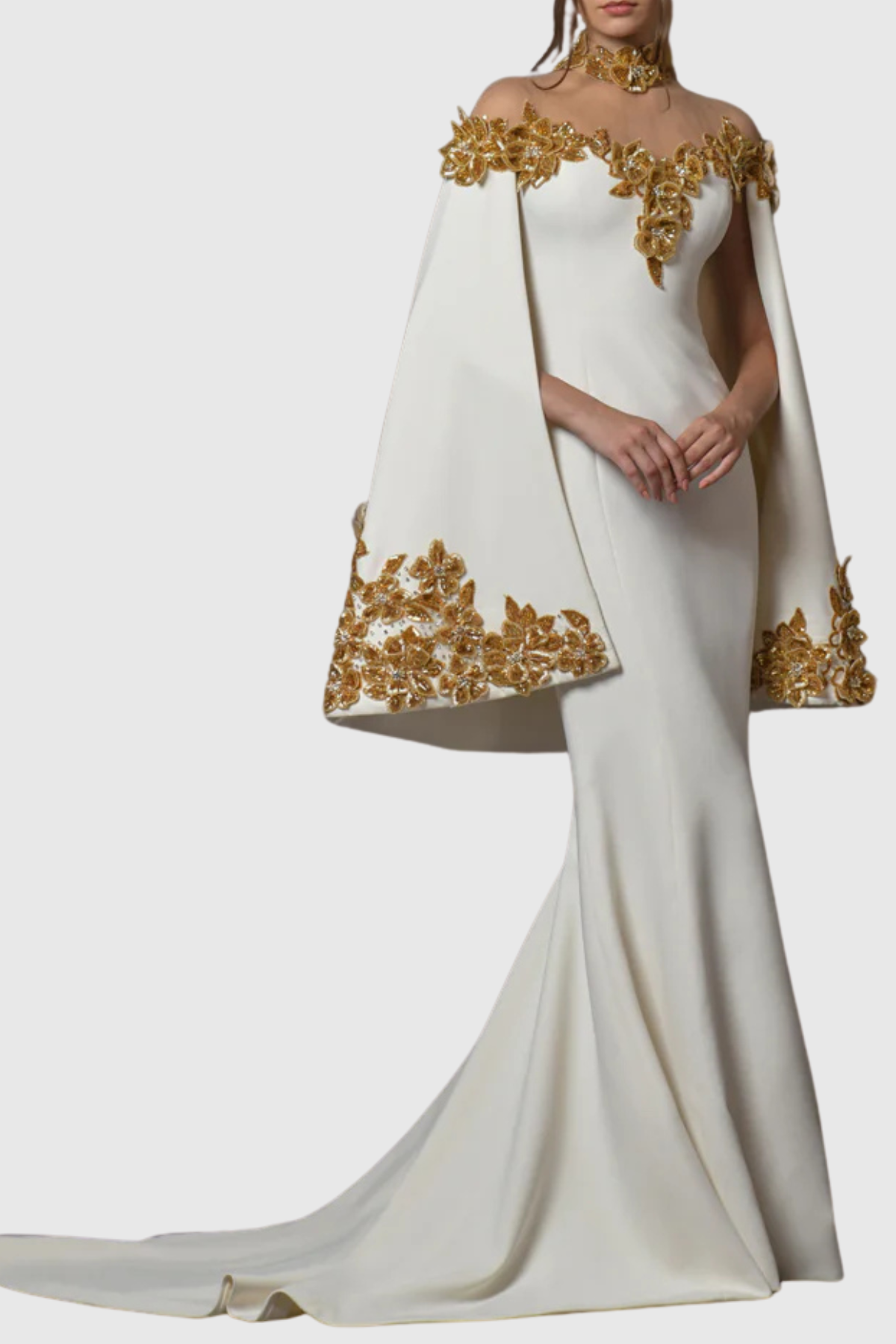 Nayana Sequin Cape Mermaid Maxi Dress