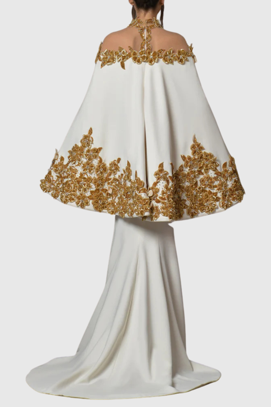 Nayana Sequin Cape Mermaid Maxi Dress