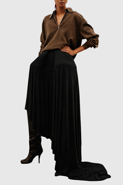 Nazli Asymmetric Sculptural Maxi Skirt - Black