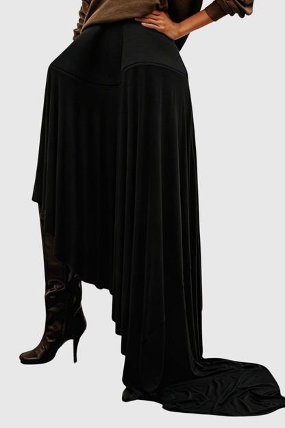 Nazli Asymmetric Sculptural Maxi Skirt - Black