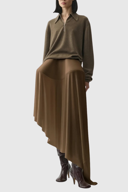 Nazli Asymmetric Sculptural Maxi Skirt - Brown