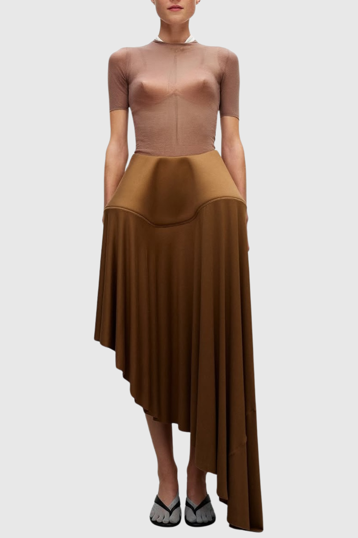 Nazli Asymmetric Sculptural Maxi Skirt - Brown